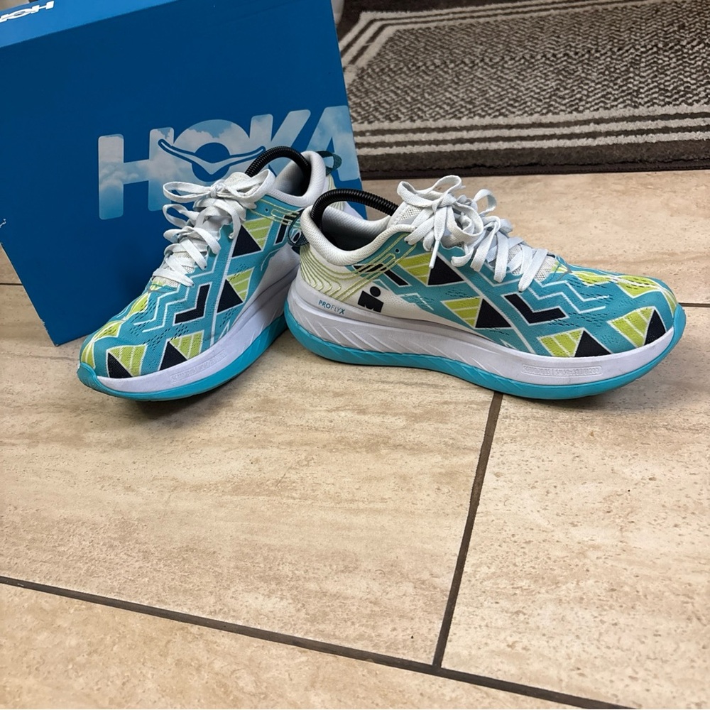 Hoka One One Men’s Ironman Kona Carbon X Sea Blue/White Womens Size 10 - Picture 3 of 16